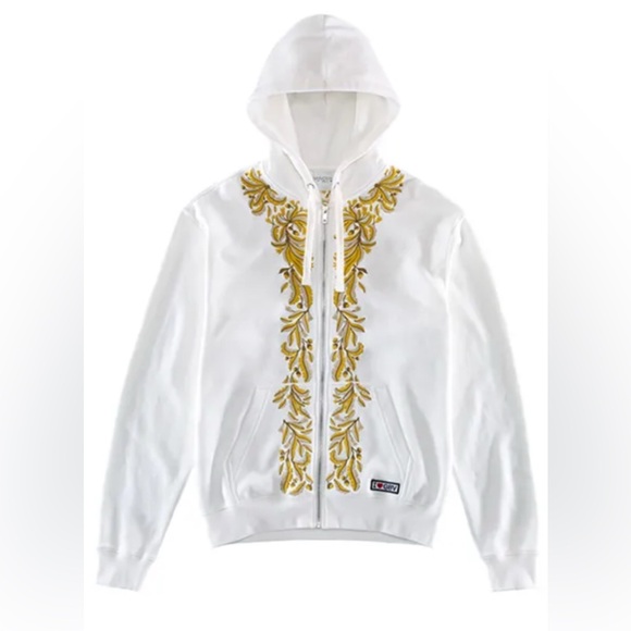 GIAMBATTISTA VALLI x HM White Embroidered Hooded Full Zip Sweatshirt SZ SM